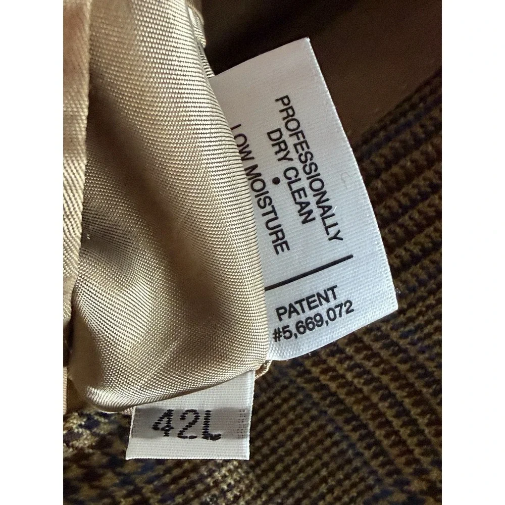 Hart Schaffner Marx 42L Wool Blazer Brown Glen Plaid Blue Overcheck USA 2-Button